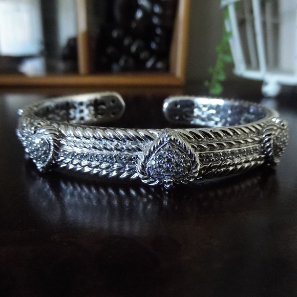 Judith Ripka Cuff Bracelet 925 Silver Heart Zirco - Picture 4 of 7